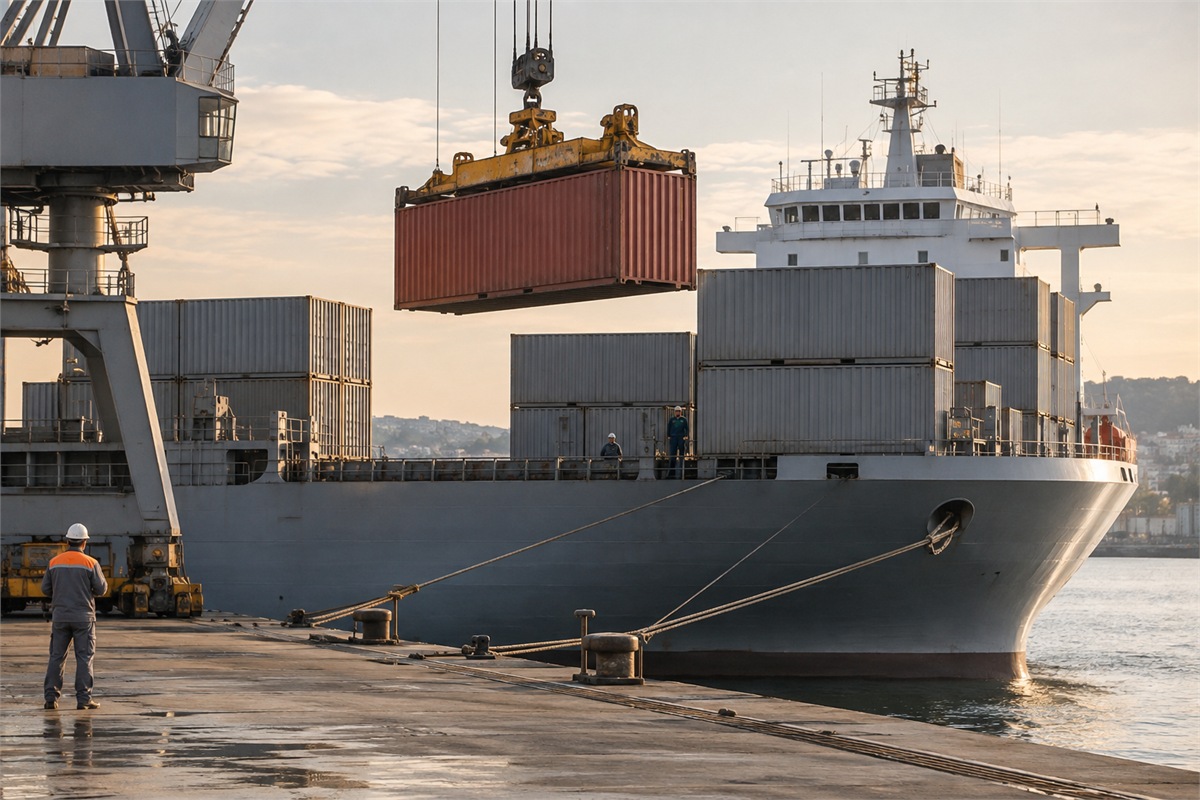 Container ship export loading